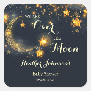 Pegatina Cuadrada Sobre la Luna Whimsical Neutral Baby Shower