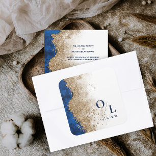 Pegatina Cuadrada Sobres de Boda con Iniciales de Monograma en Oro A