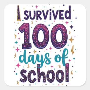 Pegatina Cuadrada Sobreviví a 100 días de diseño de unicornio escola