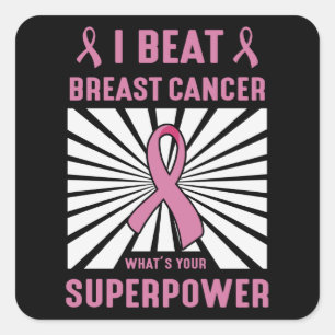 Pegatina Cuadrada Sobreviví al Cáncer de Seno Orgullo Superpoder