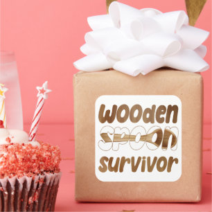 Pegatina Cuadrada Sobreviviente de cuchara de madera divertida expre