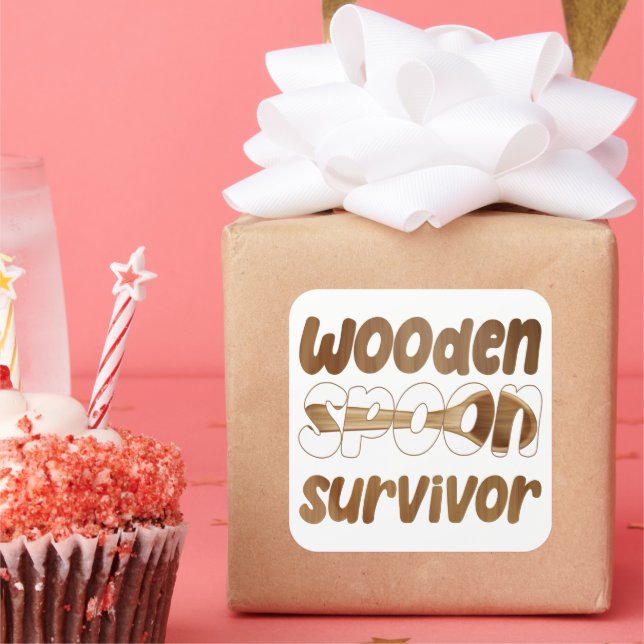 Pegatina Cuadrada Sobreviviente de cuchara de madera divertida expre (Fiesta)