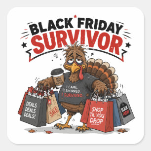 Pegatina Cuadrada Sobreviviente del Viernes Negro Pavo Compras Diver