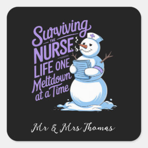 Pegatina Cuadrada Sobrevivir a la vez a la vida de la enfermera