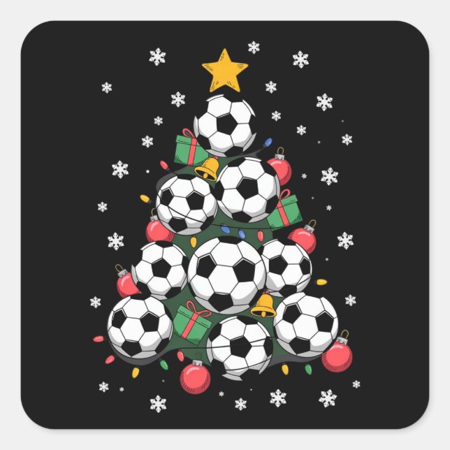 Pegatina Cuadrada Soccer Christmas Tree Xmas Player Sports Lover (Anverso)