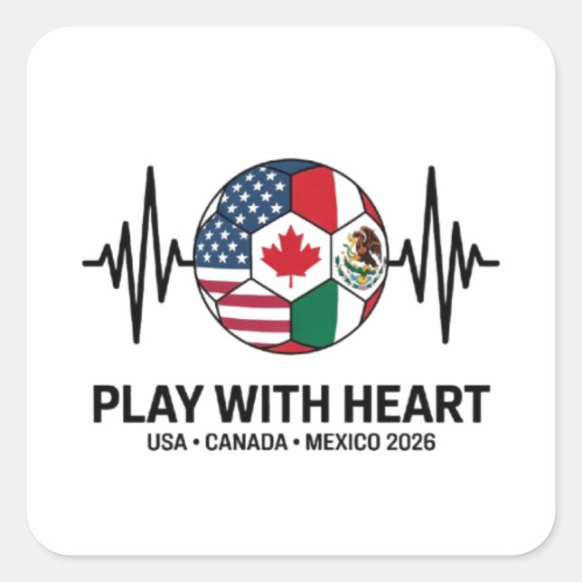 Pegatina Cuadrada Soccer Heartbeat USA Canada Mexico 2026 (Anverso)