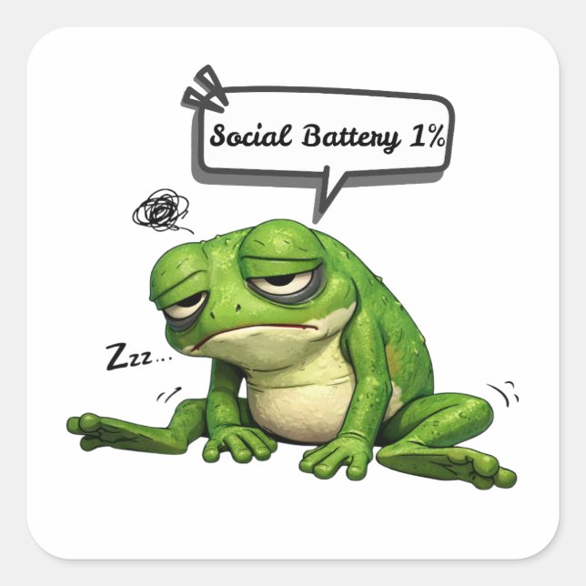 Pegatina Cuadrada Social Battery 1% Tired Frog Sticker (Anverso)