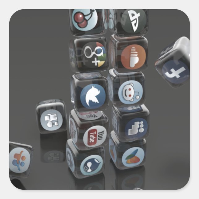 Pegatina Cuadrada SOCIALUD - Sobrecarga de medios sociales (Anverso)