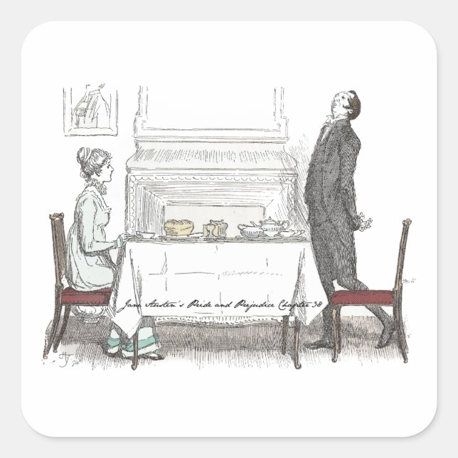 Pegatina Cuadrada Sociedad Superior, Orgullo de Jane Austen y prejui (Anverso)