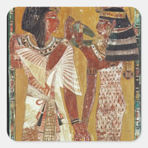 Pegatina Cuadrada Socorro representando a la diosa Hathor colocando