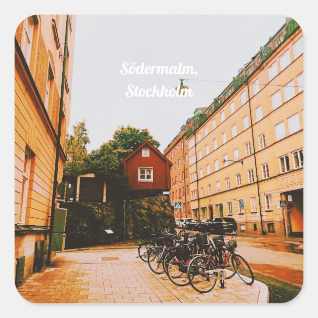 Pegatina Cuadrada Södermalm, Estocolmo, Suecia (Anverso)