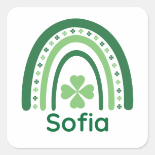 Pegatina Cuadrada Sofia Nombre Clover Boho Arcoíris