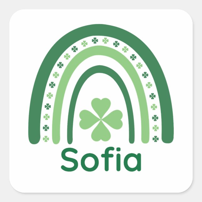 Pegatina Cuadrada Sofia Nombre Clover Boho Arcoíris (Anverso)