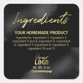 Pegatina Cuadrada Sofisticadas Etiquetas De Ingredientes De Oro Y Ne