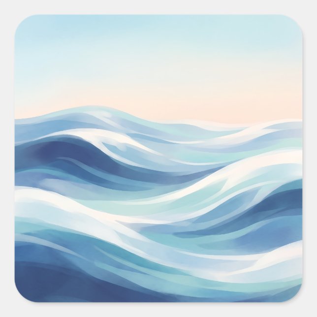 Pegatina Cuadrada Soft Blue Ocean Waves and Pastel Sky (Anverso)