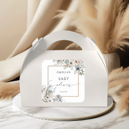 Pegatina Cuadrada Soft Boho Floral Elegante Baby Shower Bohemiano