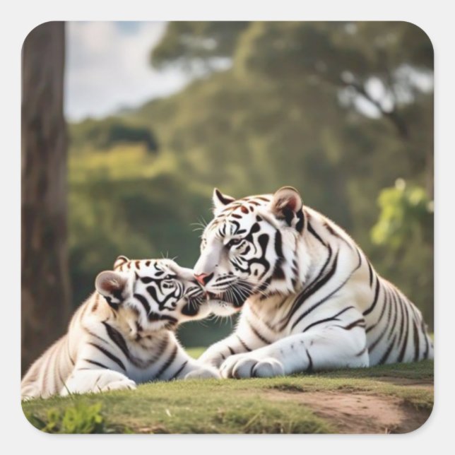 Pegatina Cuadrada Soft Bond – White Tigers Sticker (Anverso)