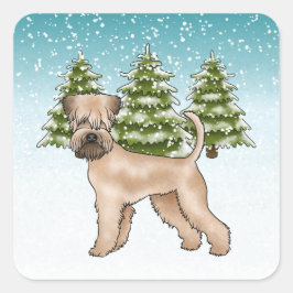 Pegatina Cuadrada Soft-Coated Wheaten Terrier Bosque Invernal Nevado
