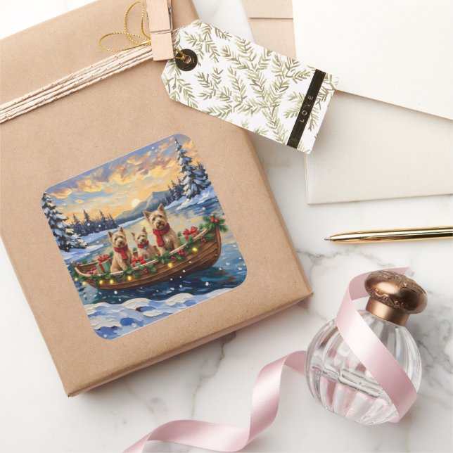 Pegatina Cuadrada Soft Coated Wheaten Terrier Christmas Boat Holiday (Regalar)