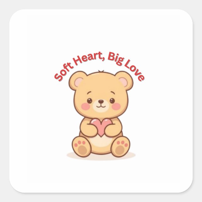 Pegatina Cuadrada Soft Heart Big Love Cute Teddy Bear Mugs  (Anverso)