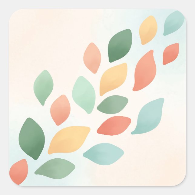 Pegatina Cuadrada Soft Pastel Abstract Falling Leaves (Anverso)