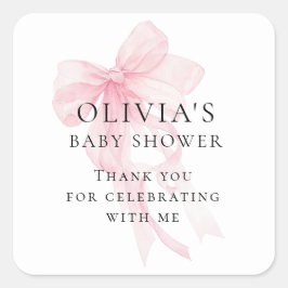 Pegatina Cuadrada Soft Pink Bow Text Thank You Baby Shower
