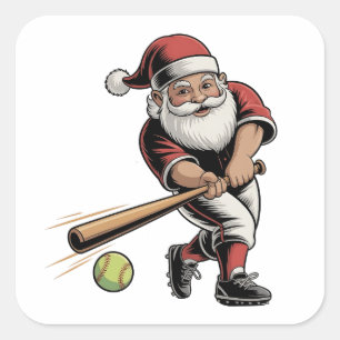 Pegatina Cuadrada Softbol navideño en Santa Claus