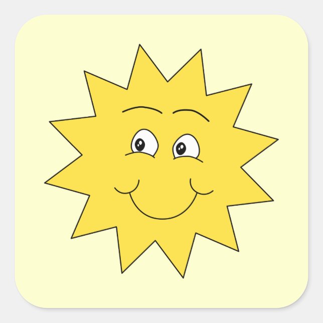 Pegatina Cuadrada Sol Amarillo brillante de verano. Cara sonriente. (Anverso)