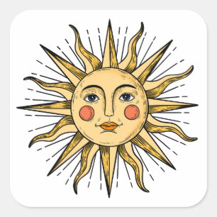 Pegatina Cuadrada Sol amarillo con cara