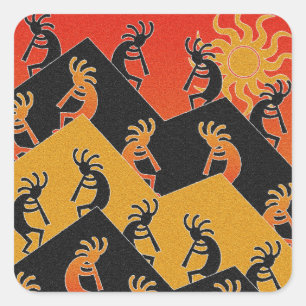 Pegatina Cuadrada Sol del Desierto del Sudoeste de Kokopelli