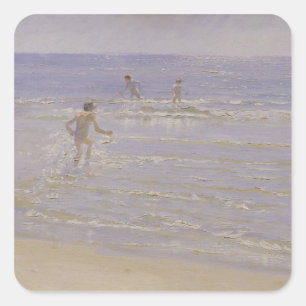 Pegatina Cuadrada Sol en Skagen: Muchachos que nadan, 1892