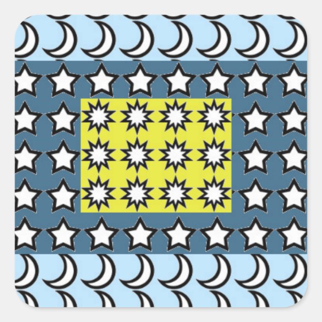 Pegatina Cuadrada Sol, luna y estrellas (Anverso)