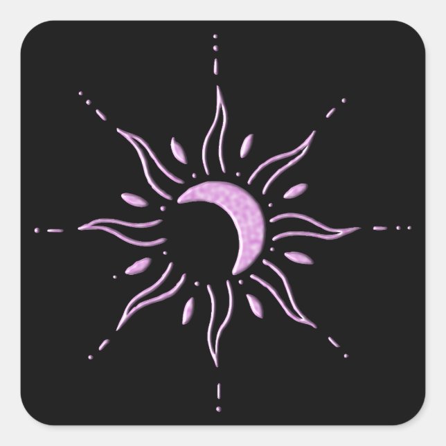 Pegatina Cuadrada Sol Rosa  (Anverso)
