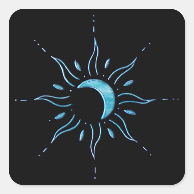 Pegatina Cuadrada Sol Turquesa  (Anverso)
