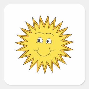 Pegatina Cuadrada Sol verano amarillo con cara feliz.