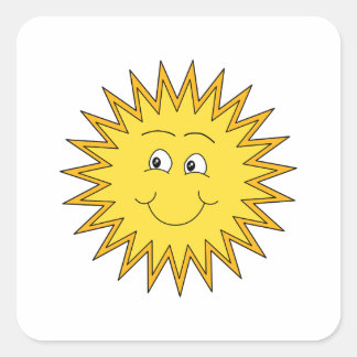 Pegatina Cuadrada Sol verano amarillo con cara feliz.