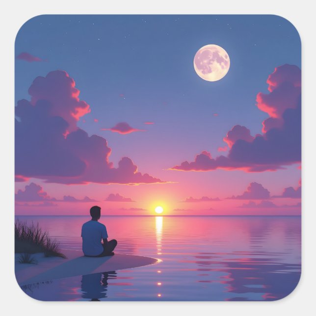 Pegatina Cuadrada Sol y luna (Anverso)