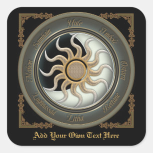 Pegatina Cuadrada Solar y luna Pagan Wheplate Bookplate