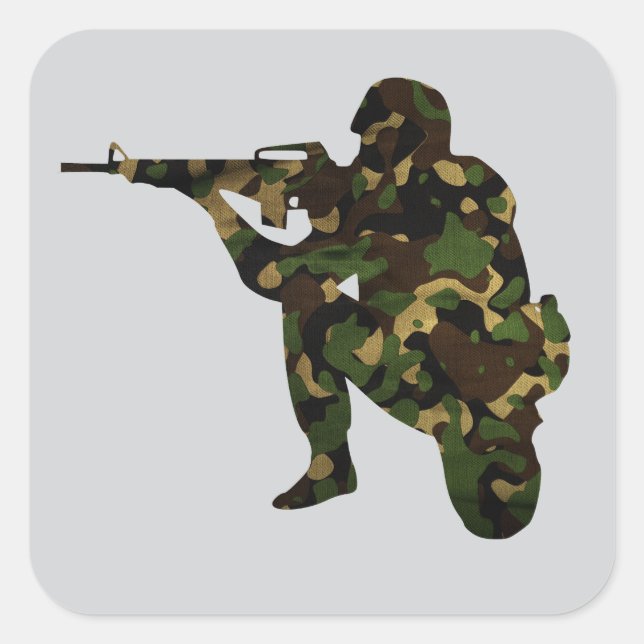 Pegatina Cuadrada Soldado Camuflado (Anverso)
