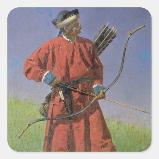 Pegatina Cuadrada Soldado de Bokharan, 1873 (Anverso)