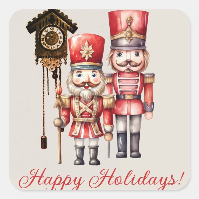 Pegatina Cuadrada Soldados desnudos Felices Fiestas (Anverso)