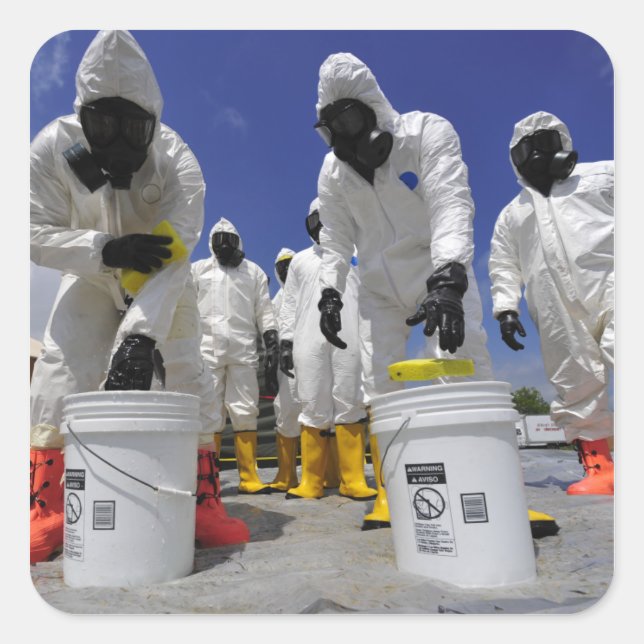 Pegatina Cuadrada Soldados estadounidenses del 457° Batallón Químico (Anverso)