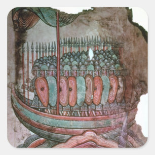 Pegatina Cuadrada Soldados normandos cruzando el canal inglés