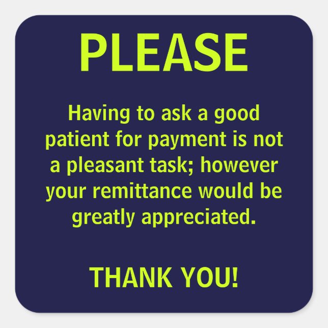 Pegatina Cuadrada Solicitud de Pegatinas de Facturación de Pagos (Anverso)