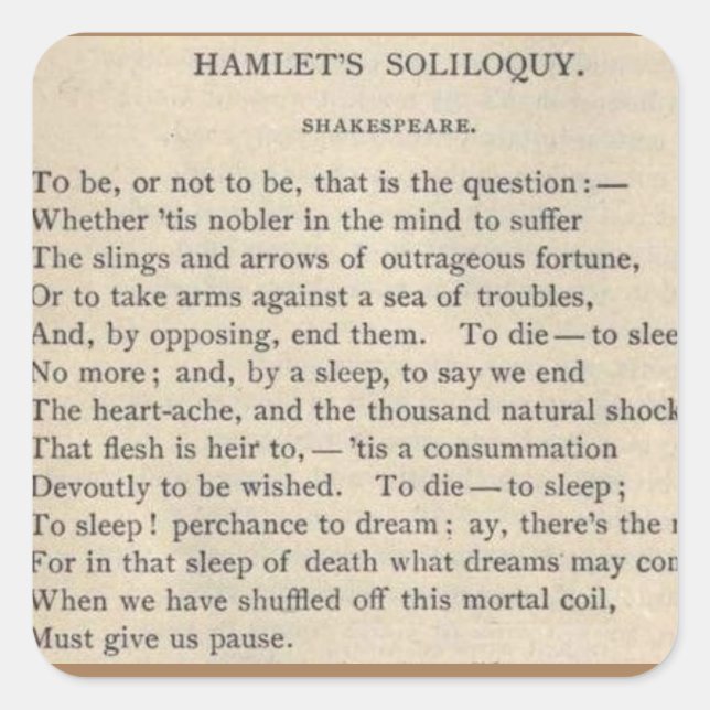 Pegatina Cuadrada Soliloquio de Hamlet- Ser o no ser (Anverso)