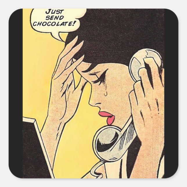 Pegatina Cuadrada Sólo enviar arte de historietas de chocolate vinta (Anverso)