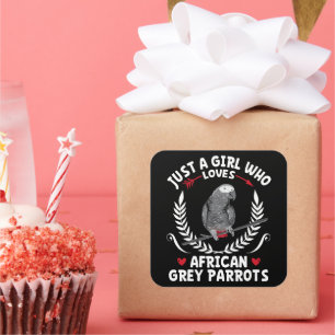 Pegatina Cuadrada Solo es gracioso el Chica que ama a los loros gris