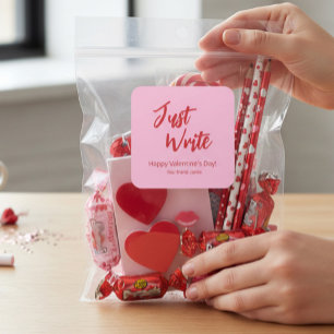 Pegatina Cuadrada Solo Escribe San Valentín Rosa Rojo Personalizado
