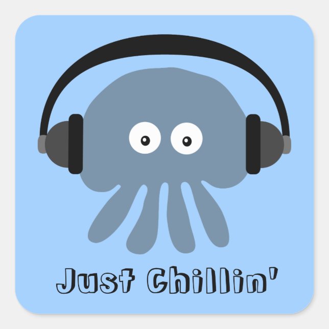 Pegatina Cuadrada Solo la medusa azul chillin con auriculares (Anverso)