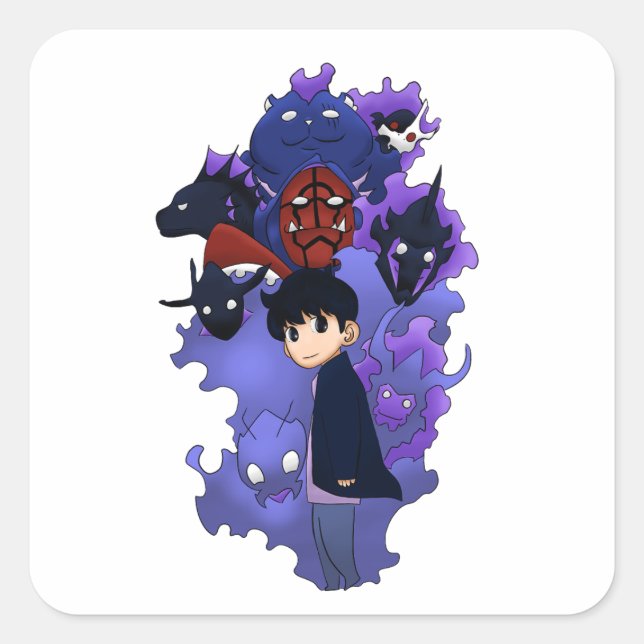 Pegatina Cuadrada Solo leveling inspired chibi (Anverso)